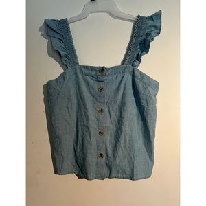 J. Crew Factory Light Blue Ruffle Strap Chambray Crop Top